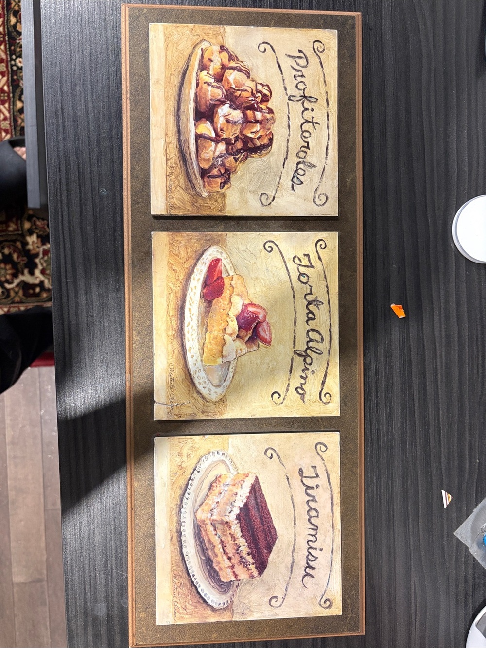 Tri-Panel Dessert Wall Art – Neutral Tones with Cream, Brown & Red Accents